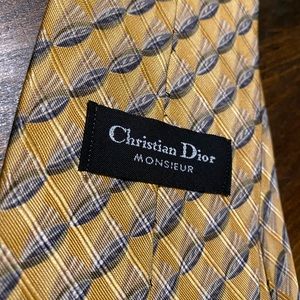 Christian Dior Monsieur Silk Neck Tie Made in Canada Gold Yellow Gray All Over